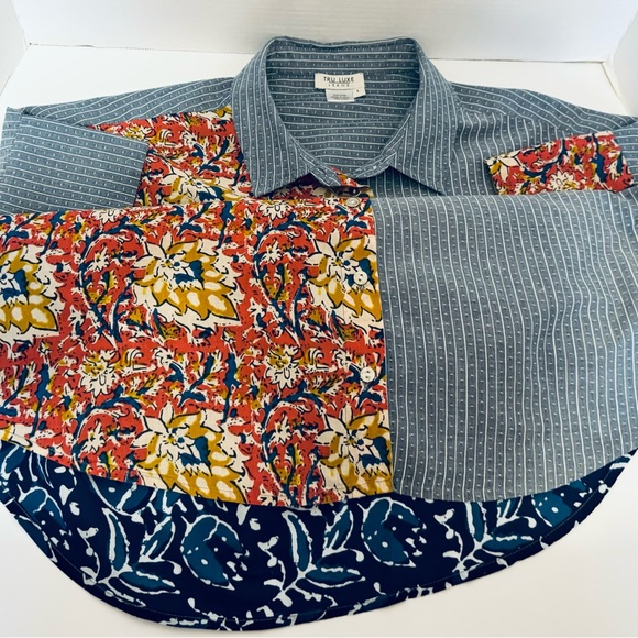 Tru Luxe Jeans Button Front Women's Shirt Mix of Different Fabrics Size Large - Picture 6 of 16